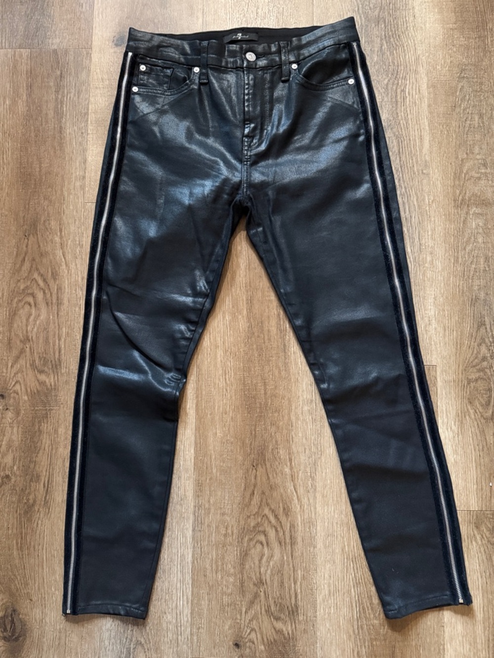 7 For All Mankind High Waist Skinny Jeans in B(air) Black Velvet Size 29